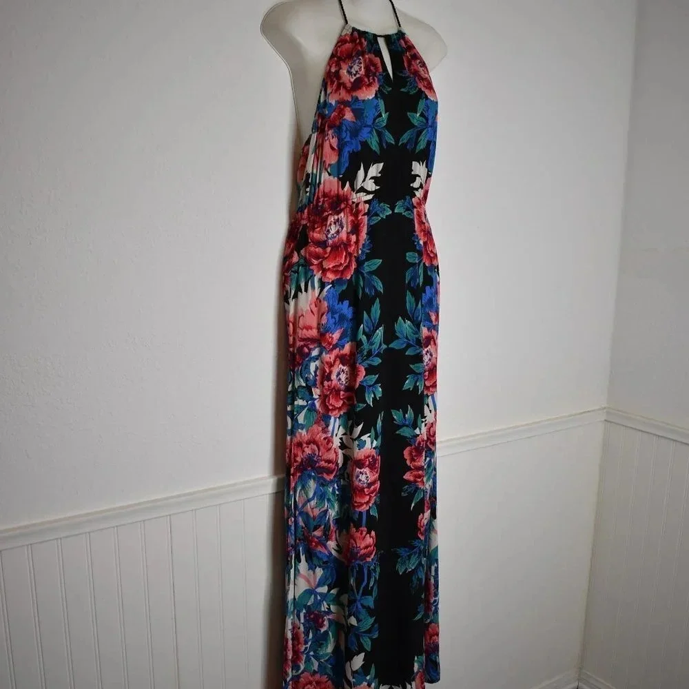 Hawaiian Floral Maxi Dress Sz S Tasseled Tropical Boho Cruisewear Beach Travel - Picture 4 of 16